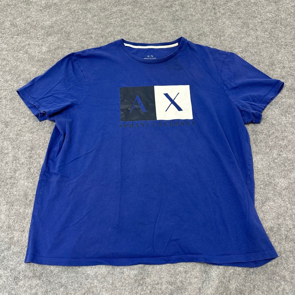 Armani Exchange T Shirt Mens Size 2XL Blue Graphic Logo Short Sleeve Tee